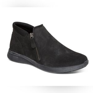 🔥Aetrex Addie 9-9.5 Women's Nubuck Leather Black Side-Zipper Walking Ankle Shoe
